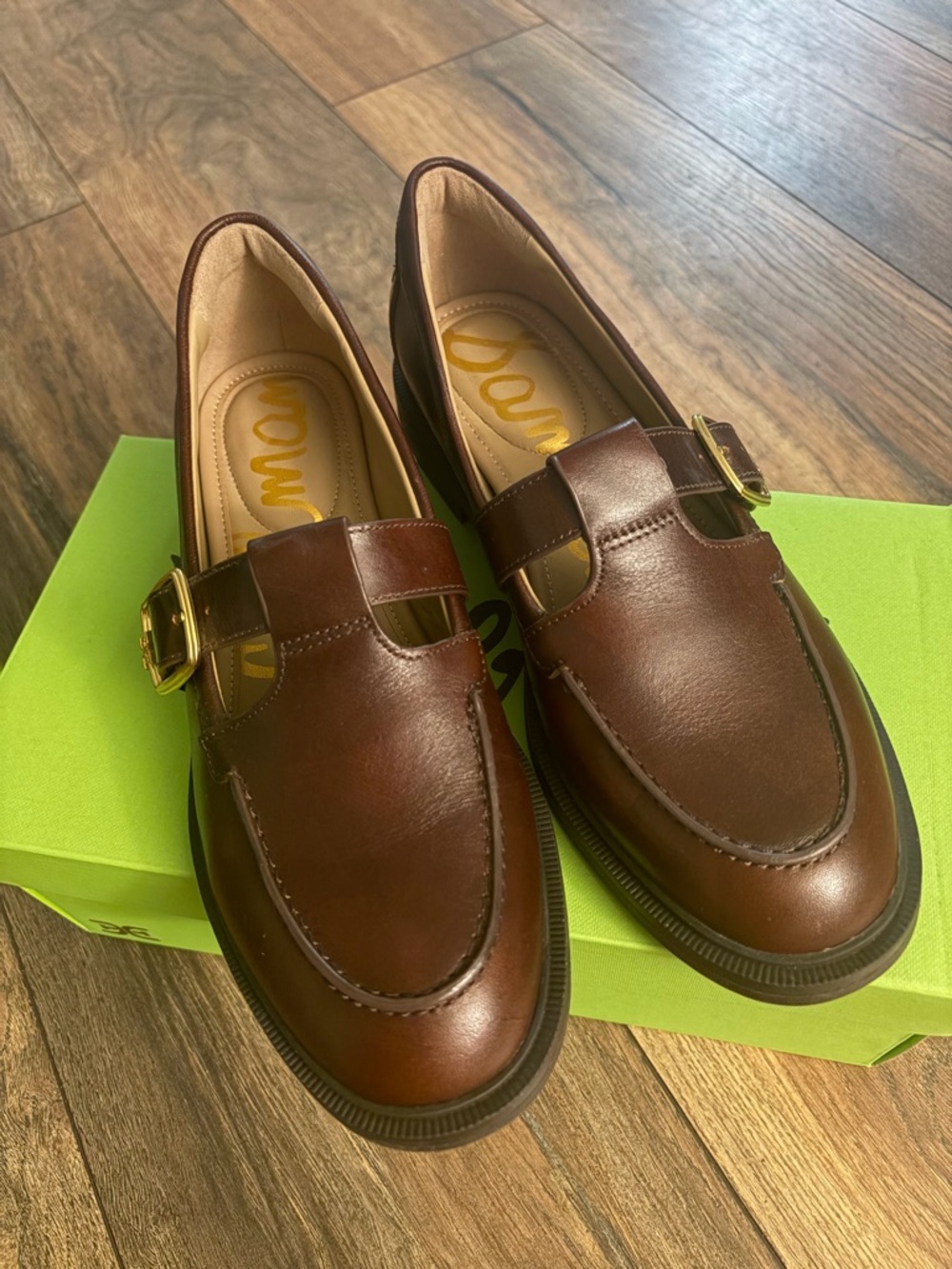 Sam Edelman Elaina T-Strap Leather Buckle Loafers
